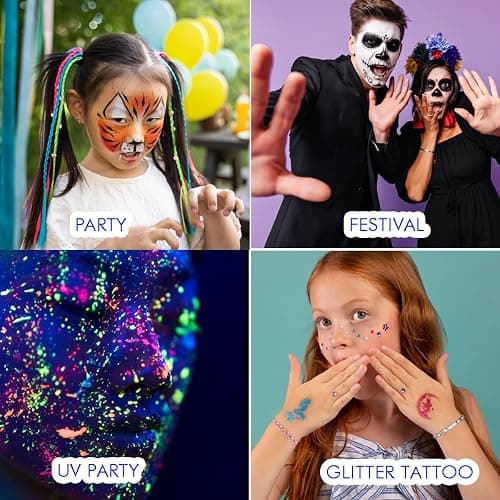 Bowitzki Face Paint Kit,42 Water Based Non Toxic Face Paint with face paint Colors,16 Glitters, 32 Stencils & 10pcs Brushes, Professional Body Face Paint Makeup For Party,Halloween,Carnival,Festival thumbnail 6
