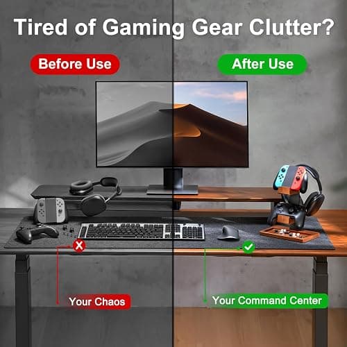 HUMANCOZY Solid Wood Controller Holder and Headphone Stand, Gaming Controller Stand for Desk, Dual Controller Organizer Rack, Fits Xbox, PS4, PS5, Gamepad, Headset Holder for Son, Husband, Boyfriend thumbnail 2