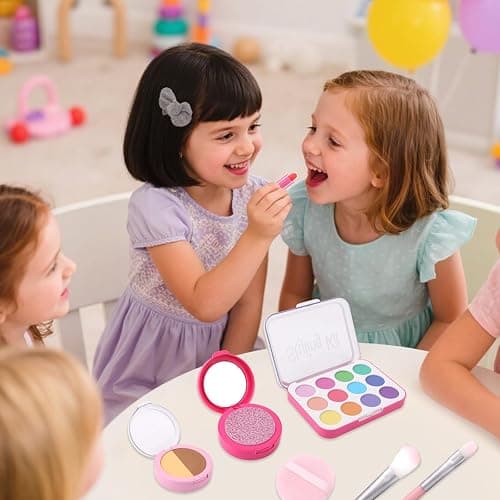 10pcs Pretend Makeup Kit, Kids Fake Makeup Play Set Realistic Cosmetic Play Toys for Toddler Ages 3-5 Girls Christmas Birthday Gift (Red) thumbnail 2