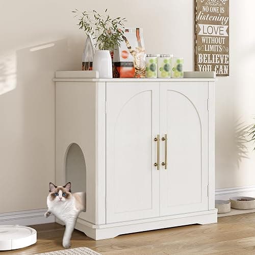 Halitaa Cat Litter Box Enclosure Furniture, Hidden Litter Box Furniture with Removable Dividers, Reversible Entrance Can Be on Left or Right Side, for Hallway, Bedroom, White, 31.4" L thumbnail 2