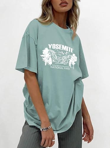 CSDAJIO Women's Graphic Oversized Tshirt Vintage Half Sleeve Round Neck Baggy Tee Summer Casual Tunic Shirt thumbnail 2