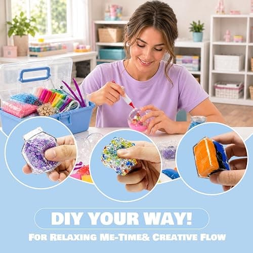 DIY Squishy Making Kit with Fillers-14 TPR Skin,Squishy Maker Squishy kit | Storage Box include (Stress Ball,Milk bottle,Cube,Milk Carton,Cat Paw),Diy Crunchy Squishy Toys For Adult ASMR Anxiety Relief thumbnail 6