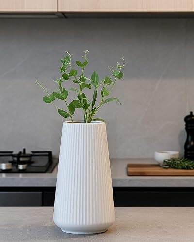 White Ceramic Vase, 8 Inch Flower Vases for Pampas Grass and Dried Flowers, Modern Vase for Living Room Table, Kitchen Shelf, Wedding Centerpiece Decor thumbnail 7