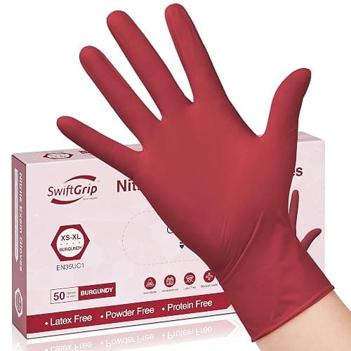 SwiftGrip Disposable Nitrile Exam Gloves, Medium, Box of 50, Burgundy, Latex-Free, Powder-Free, 3mil, Medical Grade, Food Safe, Non Sterile - Image 1