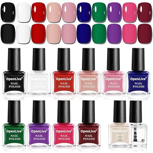 OpenLive 12 PCS Nail Polish Set With 10 Colour Combo, 2 PCS Base And Top Coat,Fast Drying Nail Polish For Home DIY And Beginners. - Image 1
