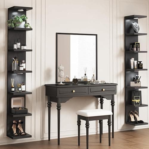 Fixwal 7 Tier Wall Shelf with LED Lights Lack Shelf for Room Decor (Black) | 76.8in Tall, Holds 11Lbs per Tier, Flexible Section Installation, Fits Any Room Decor thumbnail 2