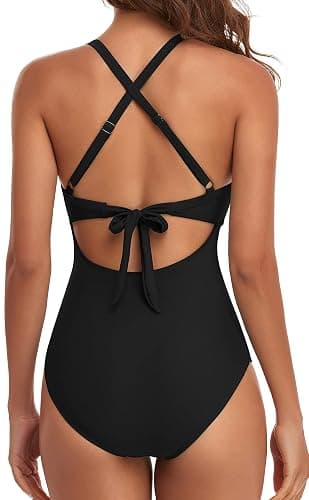 Eomenie Women's One Piece Swimsuits Tummy Control Cutout High Waisted Bathing Suit Wrap Tie Back 1 Piece Swimsuit thumbnail 3