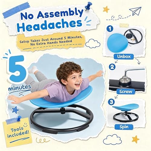 Pterying 21" L × 19" W Large Size Spinning Chair for Autistic Kids, Ages3+ | Autism Sensory Products, Sensory Toys Gifts for Kids with Autism & ADHD, Training Body Coordination, Azure Rounded Shape thumbnail 5