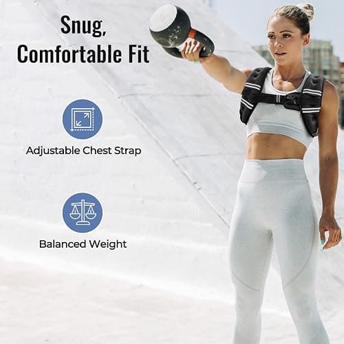 Zeerun Weighted Vest, 6lb/8lb/10lb/12lb/15lb/18lb/20lb/24lb/30lb for Men Women, Reflective Stripe Adjustable Buckle, Comfortable Durable Rucking Vest for Walking Running Strength Training thumbnail 3