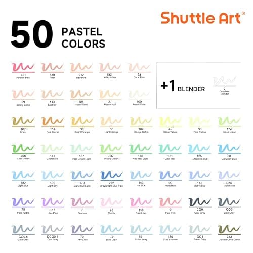 Shuttle Art Pastel Alcohol Markers Brush tip, Dual Tip Brush & Fine Tip Art Marker Set, 50 Colors plus 1 Blender Marker Pens with Case Perfect for Illustration Kids Students Adults Coloring Sketching thumbnail 3