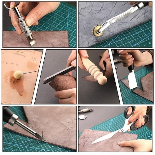 TLKKUE Leather Working Tools Leather Craft Tools for Carving Stamping Sewing Punching Cutting with Custom Storage Bag Professional Tooling Kit for Crafting, Repair & DIY Projects thumbnail 6