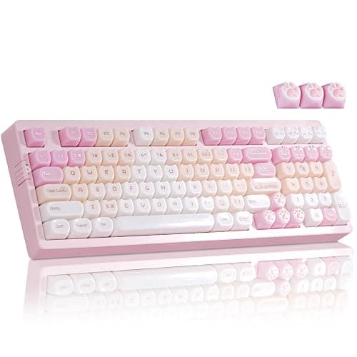 ZORNHER ZH980 Pink Mechanical Keyboard,95% Cat Keyboard Cute,Kawaii Kitty Keycaps,Pink Gaming Keyboard with Number Pad,Jelly Ceramic Keycap,Creamy Sounding Switches - Image 1