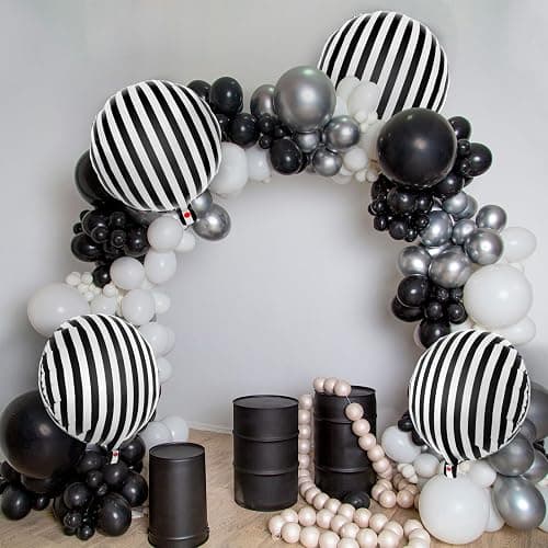 12 Pcs Black and White Striped Balloons,18 Inch Halloween Foil Balloon,Black Striped Checkered Balloons for Birthday Party Baby Shower Halloween Ceremonies Holiday Parties Decorations thumbnail 2