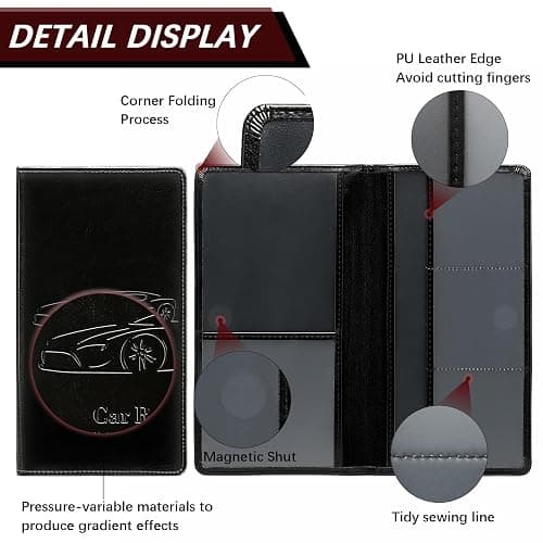 Peisicne Car Registration and Insurance Card Holder for Women Men, Black Glove Box Paperwork Organizer with Magnetic Buckle for Easy Access and Protect Documents and Various Cards in Vehicle thumbnail 6