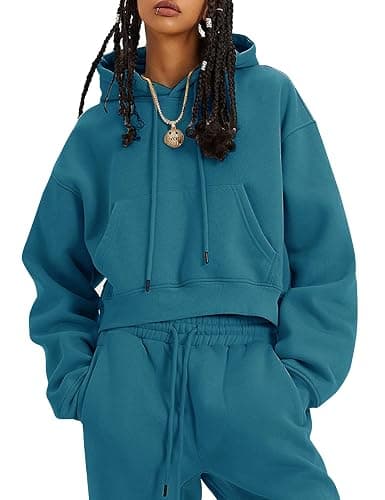 Kissonic Women's Fleece Jogger Sets 2 Pieces Sweatsuits Outfits Crop Top Hoodies Jogger Pants - Image 1