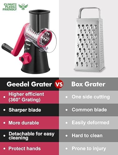 Geedel Rotary Cheese Grater, Kitchen Mandoline Vegetable Slicer with 3 Interchangeable Blades, Easy to Clean Rotary Grater Slicer for Fruit, Vegetables, Nuts thumbnail 4