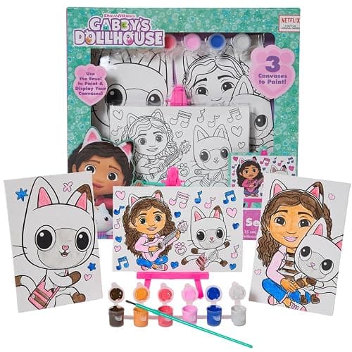 Innovative Designs Gabby’s Dollhouse Canvas Paint Set for Kids with 3 Canvases, Acrylic Paint, Paintbrush, & Easel thumbnail 9