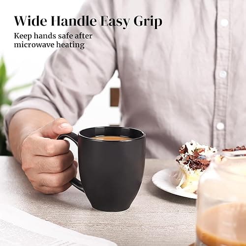 DOWAN Coffee Mugs, Black Coffee Mugs Set of 6, 16 oz Ceramic Coffee Cups with Large Handles for Men Women, Porcelain Big Mug for Tea Latte, Mug Gifts for Home Office Party thumbnail 2