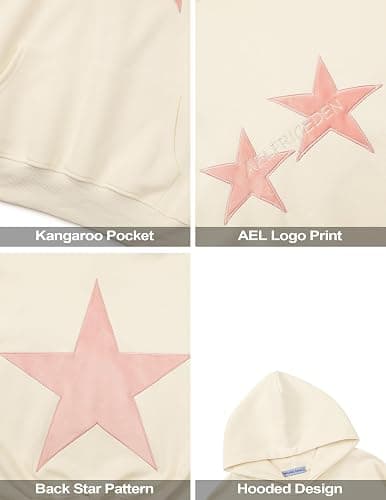 Aelfric Eden Star Hoodies Y2k Oversized Graphic Hoodies Aesthetic 90s Crewneck Sweatshirt Long Sleeve Pullover Tops - Medium - Apricot thumbnail 5