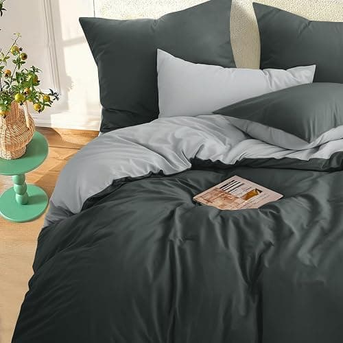 RUIKASI Bettwäsche 135x200 4teilig Anthrazit Grau - Wendebettwäsche Bettbezug 135 x 200 mit Reißverschluss, Oeko-TEX Mikrofaser Bettwäsche Sets, Weich und Bügelfrei thumbnail 3