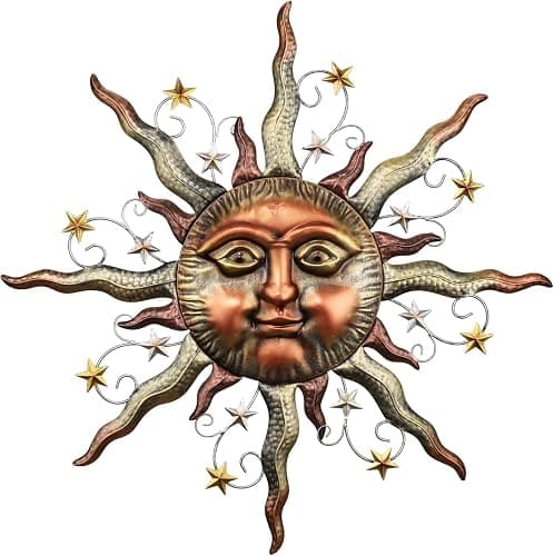 TERESA'S COLLECTIONS Sun Metal Wall Art for Outdoor Decor,21" Bronze Sun Face 3D Wall Decor for Garden Decor,Rustic Retro Hanging Sculpture for Outside Living Room Home Patio Farmhouse Gifts for Mom - Image 1