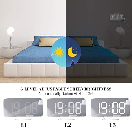 WulaWindy Digital Alarm Clock, Large Mirrored LED Display, with USB Charger, Snooze Function Dim Mode Wall Hanging Beside Desk Clock for Bedroom Room Decor thumbnail 4