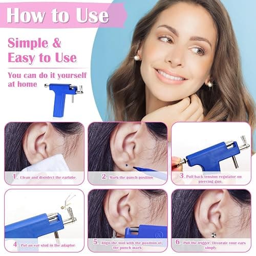 Ear Piercing Gun Kit, Reusable Ear Nose Piercing Gun Machine with Stainless Steel Piercing Earrings Studs, Crystal Earrings for At Home Salon Earlobe Cartilage Helix Tragus Piercing Tool Set thumbnail 3