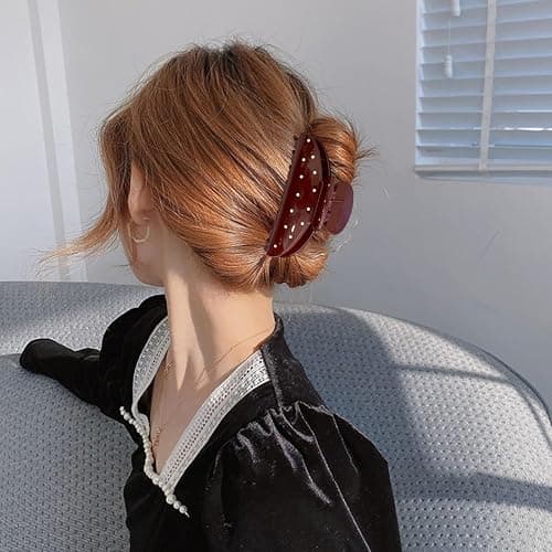 Red Polka Dots Hair Clips Cute Winter Hair Claw Clip Polka Dots Design Valentine's Hair Jaw Clips Nonslip Acrylic Hair Clamps Medium Acrylic Hair Barrette Fall Winter Fashion Hair Clips for Women thumbnail 6