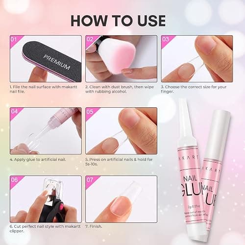 Makartt Super Strong Nail Glue for Acrylic Nails Press On Nails Professional Nail Adhesive Bond Nail Tips Glue for Stick On Nails Long Lasting Nail Glue for Fake Nails Broken Nails Repair 0.07oz 40Pcs thumbnail 6