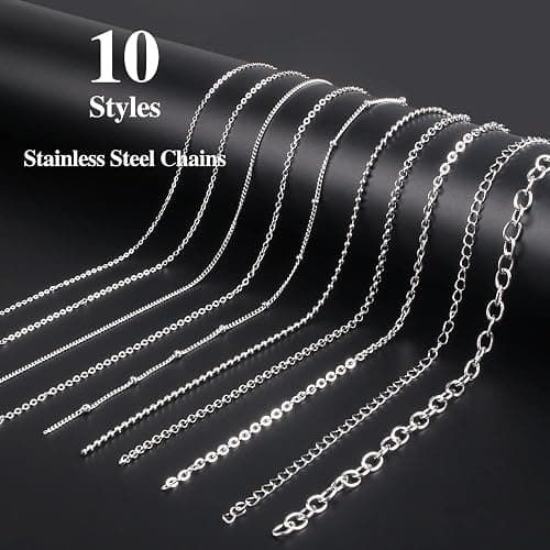 Ecoofor Necklace Chains for Jewelry Making, 78.7 Feet 10 Rolls Stainless Steel Jewelry Chains for DIY Necklace Bracelet Jewelry Making with Stainless Steel Jump Rings/Lobster Clasps/Connectors thumbnail 2