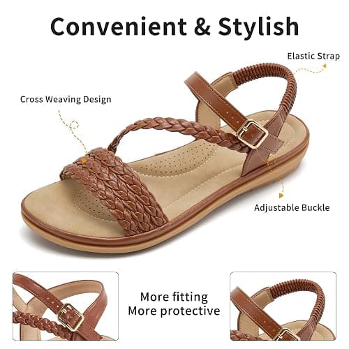 Aomigoct Dressy Womens Sandals Summer: Comfortable Strappy Flats Sandals Women - Casual Walking Woman Shoes thumbnail 5