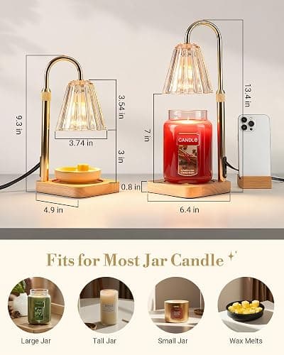 Marycele Candle Warmer Lamp with Timer & Dimmer - Mothers Day Gifts for Women Mom Her, Aesthetic Office Home Decor, Adjustable Height Wax Melter for Candle Jar & 3-Wick Candles (2 Bulbs Included) thumbnail 2