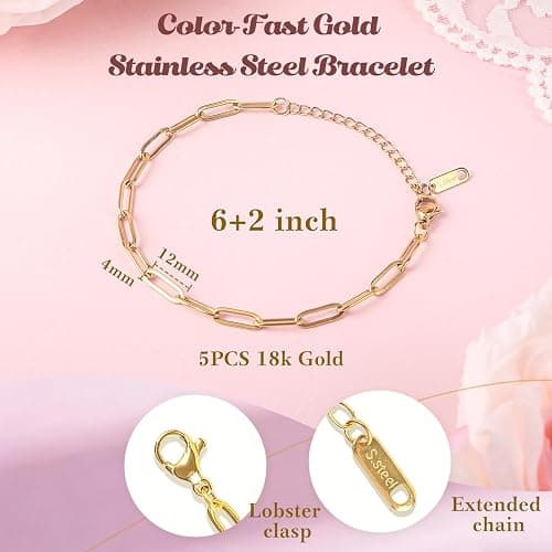 Wisreach 417 PCS Stainless Steel Gold Charm Bracelet Making Kit, DIY Jewelry Making Supplies with Paperclip Chain Bracelets, Charms & Jump Rings, Starter Craft Kit, Women & Beginners thumbnail 2