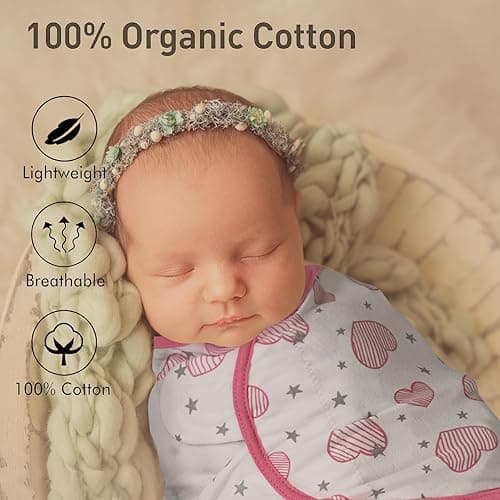 GLLQUEN BABY Swaddles for Newborns - 3 Pack Baby Adjustable Swaddle Sleep Sack for Boys and Girls 0-3 Months,Baby Wrap Swaddle Sack, Stripe & Heart, Nursery Essentials thumbnail 4