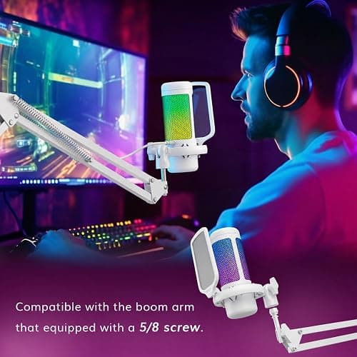 TONOR Gaming Microphone, RGB PC Microphone, Cardioid Condenser USB Mic with Adjustable Light Modes & Brightness, Quick Mute, Gain Control, for LiveStreaming, Recording, PS4/5, Mac, TC310 White thumbnail 8