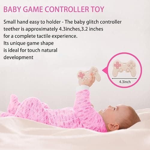 Cool Remote Game Control Teething Toy for Babies 0-6 6-12 Months,Game Controller Teether for Gamer Parents,Baby's First Valentines Day Gifts,Silicone Remote Chew Toys（Pink thumbnail 3