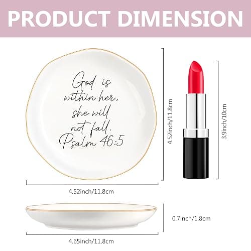 MQPPKJ Christian Gifts for Women, Bible Verse Ceramic Jewelry Dish Trinket Ring Tray, Inspirational Floral Gift for Mom Sister Friend Birthday Christmas-God is within Her Psalm 46: 5 (White-46:5) thumbnail 3