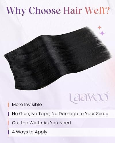 LaaVoo Tressen Extensions Echthaar Schwarz 70cm 140g Extensions Echthaar Tressen Doppelt Tressen Weft Extensions Echthaar Glatt #1 thumbnail 2