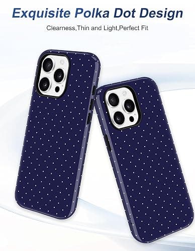 Jusy Compatible with MagSafe Polka Dot Case for iPhone 16 Pro, Cute Aesthetic Polka Dots Magnetic Phone Case, Soft TPU and Hard PC Protective Phone Cover for Women Girls (Matte), Navy Blue thumbnail 2