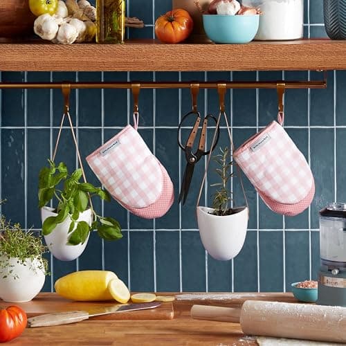 KitchenAid Gingham Mini Oven Mitt 2-Pack Set, Dried Rose, 5.5"x8" thumbnail 2