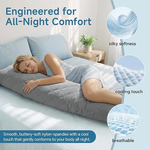 BEDELITE Cooling Body Pillow for Adults, Creative Ultra Soft Cool-Touch Quilted Nylon-Spandex Body Pillow Cover, Adjustable Memory Foam Long Pillow for Side Sleepers, Pregnancy & Back Pain(Light Grey) thumbnail 2