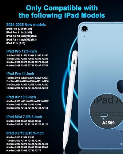 Stylus Pen for iPad 10th&11th(A16) - Type-c Charging Pencil for ipad Palm Rejection Active Pen Compatible with (2018-2025) Apple iPad 6/7/8/9/10/11, Air 3/4/5/M2/M3, Mini 5/6, Pro 11"/12.9"/M4 (White) thumbnail 2