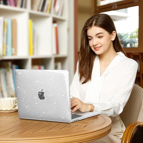 MOSISO Compatible with MacBook Air 13 inch Case 2025 2024 2023 2022 M4 A3240 M3 A3113 M2 A2681, Sparkly Glitter Hard Shell&Keyboard Cover&Screen Film&Pouch for MacBook Air 13.6 inch Case, Transparent thumbnail 6