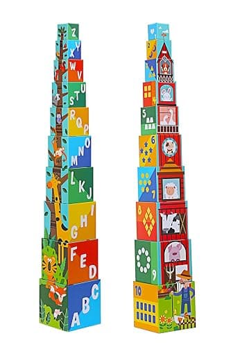 Beeqoo Animal Sorting and Stacking Blocks - Educational ABC & Numbers Toy for Babies and Toddlers - Montessori Learning Tower - 10 Nesting Cubes Building Set - Novelty Gift for Boys & Girls thumbnail 9