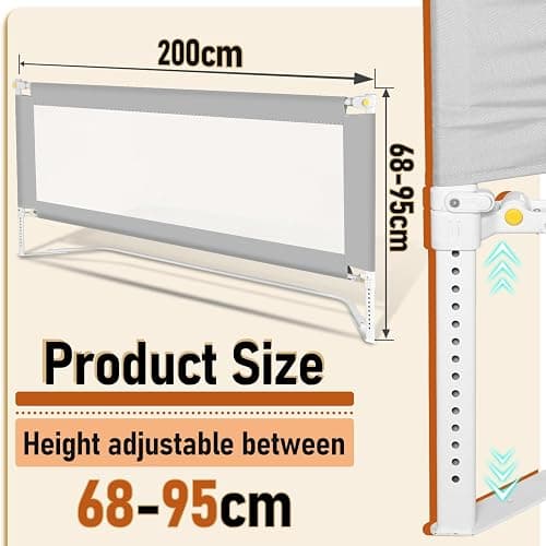 Tubiaz 1x180CM+2x200CM Barriera per letto, Barriera pieghevole per letto con piedini a forma di U, Protezione per letto per bambini per prevenire le cadute, Barriera per bambini piccoli thumbnail 2