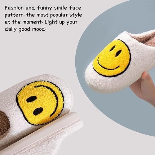 Jugsar Smile Face Slippers for Women Happy Face Slippers Retro Soft Plush Warm Slip-on Slippers, Cozy Indoor Outdoor Slippers thumbnail 3