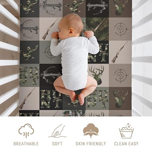 Hunting Patchwork Baby Crib Sheets for Boys Camouflage Deer Duck Hunt Soft Snug Fitted Crib Mattress Covers for 52''x28'' Standard Crib & Toddler Mattress Boy Men Hunting Lovers Gift Bed Sheets thumbnail 4