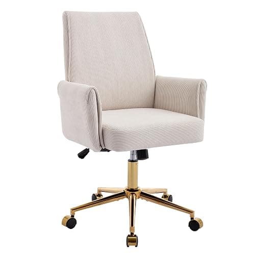 YITAI Stripes Velvet 360°Swivel Desk Chair, Modern Height Adjustable Home Office Armchair with Gold Base and Wheels for Vanity, Comfy Computer Chair for Study Living Room Bedroom（Beige） thumbnail 5