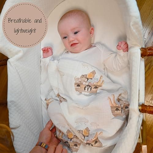 LollyBanks Muslin Swaddle Blanket | 100% Muslin Cotton | Gender Neutral Newborn and Baby Nursery Essentials for Girls and Boys, Registry | Noah's Ark Print thumbnail 5