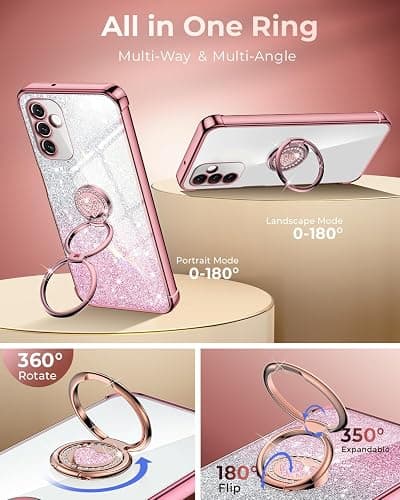 XYZ for Galaxy A16 5G Case with Stand, for Samsung A16 5G Case with Double Ring, Women Girls Bling Luxury Glitter Clear Phone Case Cover Heart for Samsung Galaxy A16 5G, Rose Gold thumbnail 3